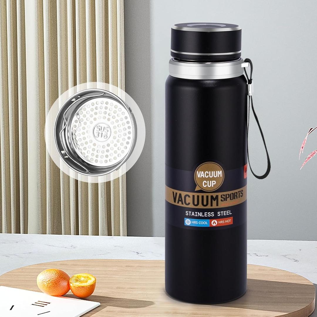 33 Oz Insulated Water Bottle Double Wall Vacuum for Coffee, Tea & Sports  Keeps Drinks Hot for 24 Hrs & Cold for 24 Hrs (Black)