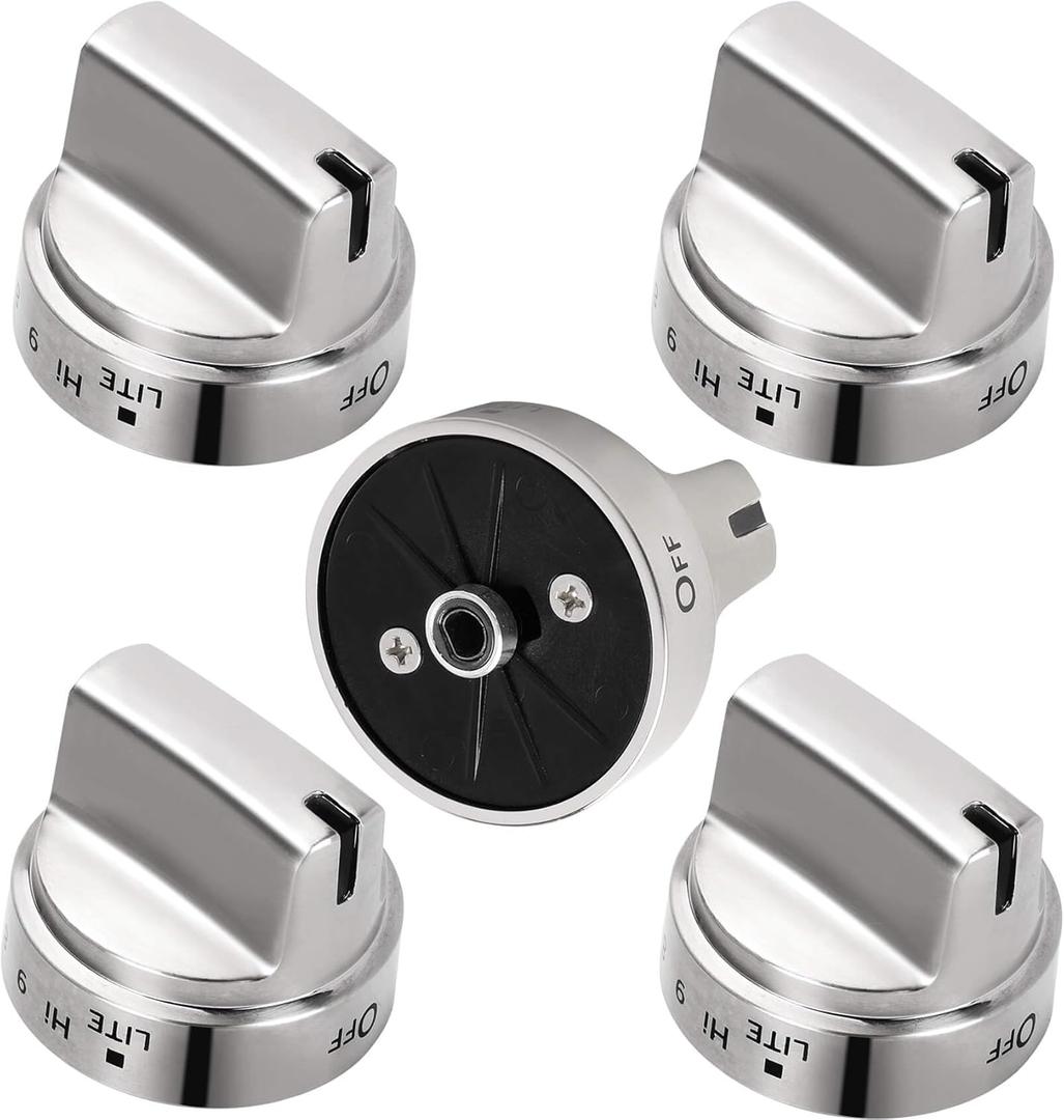 WB03X24818 Gas Stove Knob Replacement for GE, 5 Pack Stainless Steel Replacement Stove Knobs to Replace 4363588, AP5989029, PS11729081, EAP11729081, Range Knobs Compatible with Ge 