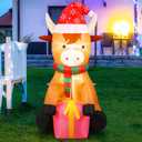 5ft Christmas Inflatables Outdoor Decoration Blow up Highland Cow Wearing Santa Hat Yard Decor with Built in Light for Outdoor Holiday Xmas Party Yard Garden Lawn