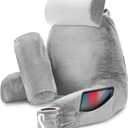 Nestl Reading Pillow with Shredded Memory Foam Includes 2 Neck and Lumber Support Pillows, Designed for Sitting Up in Bed and Couch, Back and Arms Adjustable Support for Adult & Teens, Light Grey, Large 22"