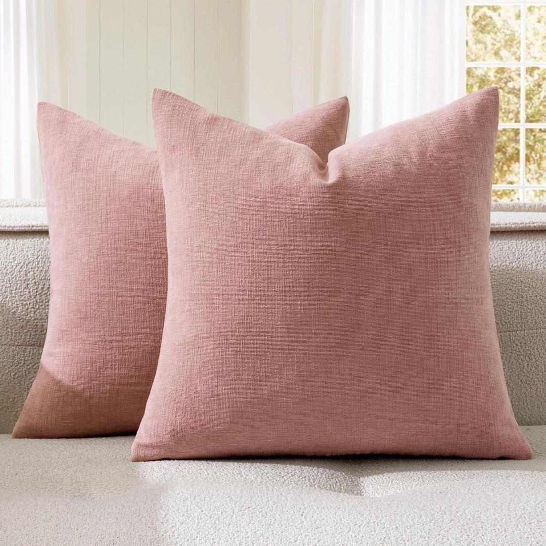 MIULEE Blush Pink Couch Pillow Covers 20x20 Inch, Set of 2 Soft Spring Valentine Cute Chenille Decorative Square Throw Pillow Covers Farmhouse for Sofa Living Room Bed