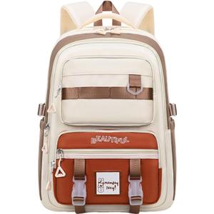 Cute Aesthetic Backpack for Women College Laptop Backpacks Kawaii Preppy Multiple Pockets Anti Theft Waterproof Large Daypack (Khaki)