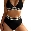 MIKITAI High Waisted Bikini Sets for Women Sexy Two Piece Bathing Suits Women's Triangle Swimsuits V Neck Swimwear (Medium, Black)