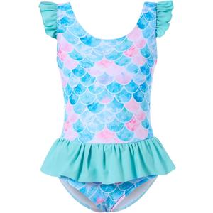 Vieille Toddler Little Girls One Piece Swimsuits Ruffles Bathing Suits Mermaid Dinosaur Swimwear 2-7T (Light Blue Mermaid)
