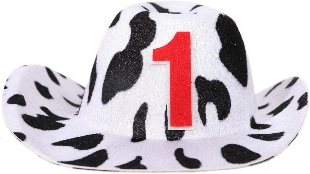 Cowboy Birthday Hat-1st Birthday Party Decorations,Western Style Cow Print Birthday Hat (Pink)