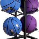Basketball Rack, 4 Ball Display Ball Metal Ball Rack for Home Garage Rugby Basketball Soccer Volleyball Storage Rack, Black