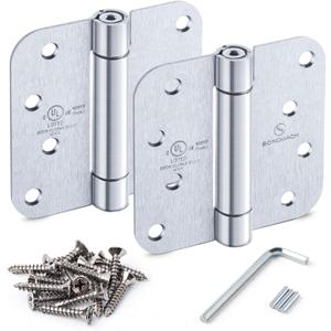 Satin Door Hinges Self Closing Hinge Auto Close Hinge Outlet Hardware Adjustable Spring Loaded Hinges 5/8" Radius Corner for Commercial Grade Self-Closing, UL Listed 3 Pack (4 IN)