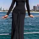 Geulis Long Sleeve Spring Fall Maxi Dress 2026 Elegant Bodycon Wrap Long Dress Cocktail Party Wedding Guest Dresses (Black, S)