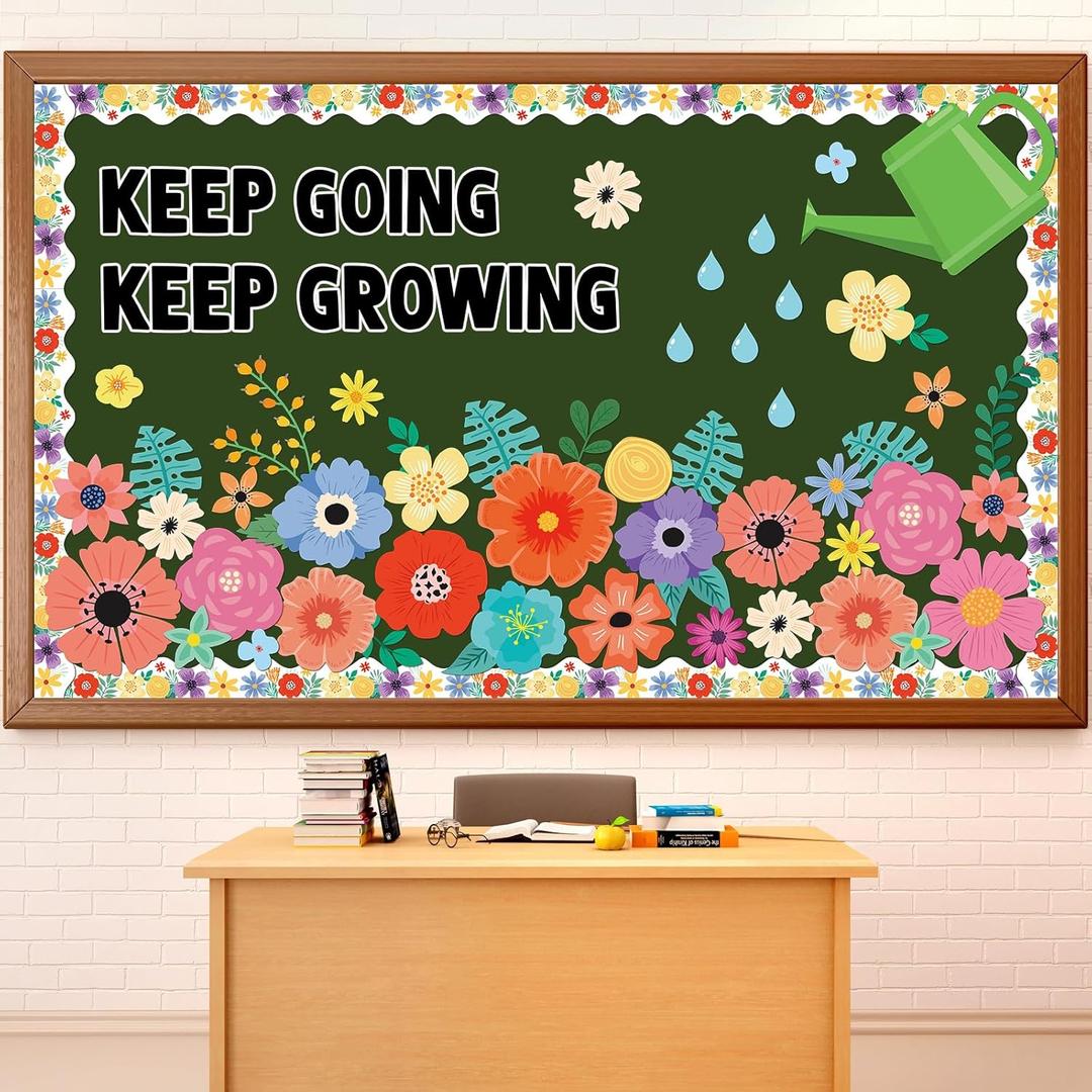 Wildflowers Spring Bulletin Board Decorations Set Floral Flowers Bulletin Board Decor Keep Going Keep Growing Floral Blackboard Borders Sunflowers Cutouts for Back to School Classroom Wall Decor