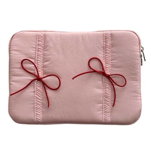 Cute Puffy Laptop Sleeve11-15.6 Inch Cute Quilted Laptop Protective Case Padded Bow Computer Sleeve for MacBook (Pink, 14inch)