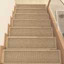 Stair Treads Non Slip, Rubber Backing Stair Treads for Wooden Steps, 15 PCS Thicken Linen Carpet Stair Runners Indoor for Kids Elders and Pets, No Residue Stair Carpet Treads, 8"x30", Beige