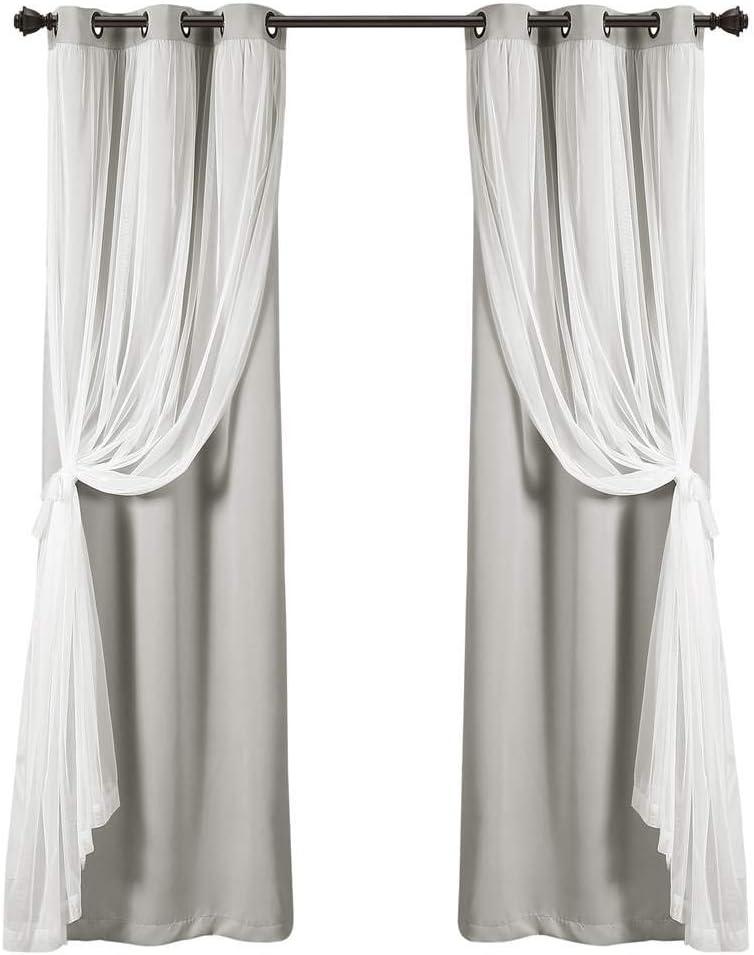 Lush Decor Sheer Grommet Curtains With Insulated Blackout Lining, Window Curtain Panels, Pair, 38"W x 95"L, Light Gray - Curtain With Sheer Overlay, Elegant Blackout Curtains for Bedroom