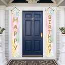 Aperturee Happy Birthday Porch Banner 12x72 Inch Decorations,Pink Pastel Rainbow Cloud Porch Sign Glitter Gold Dots Sweet 16 18th 21st Bday Door Banners for Girls Women Photo Booth Studio