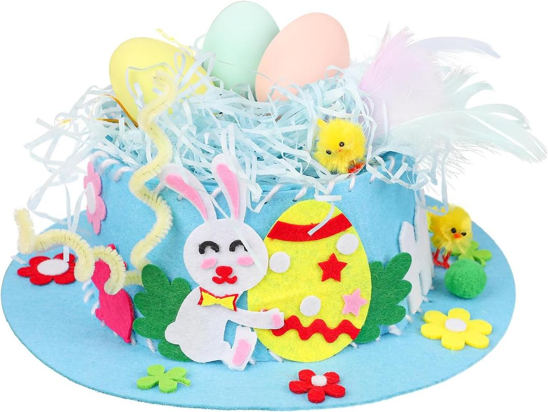 DERAYEE Easter Bonnet Kit, Chick Bunny Egg DIY Art Craft Kits Make Your Own Cute Hat for Easter Craft (Blue)