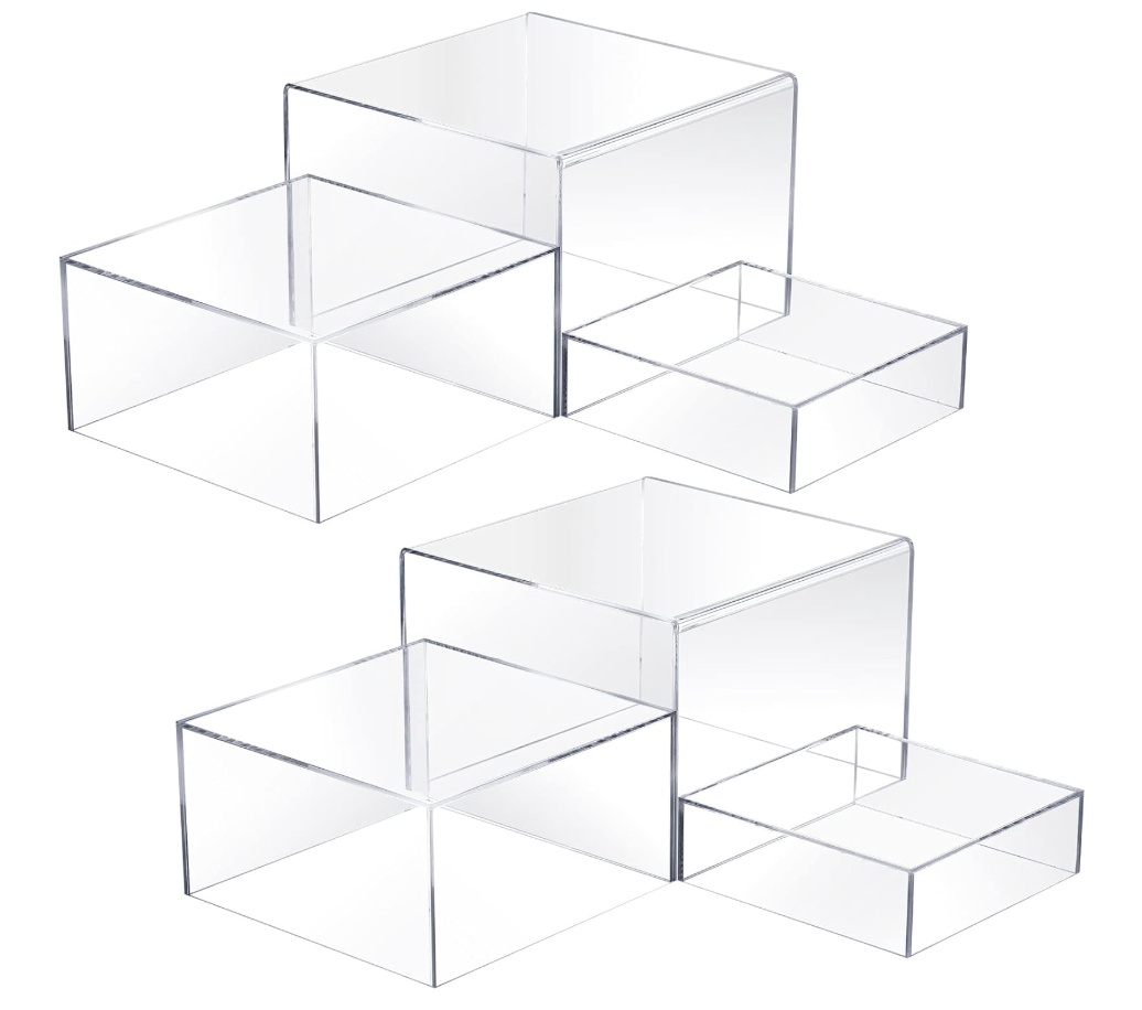 Tuanse 6 Pcs Buffet Risers, Food Risers for Buffet Table, Display Stand for Catering Dessert Collectibles Jewelry Figures Show, 5 Sided Acrylic Cube Display Organizer Acrylic Cube Boxes(White)