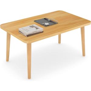 Square Coffee Table Low Table with 4 Solid Wood Sturdy Legs, Floor Table Desk for Sitting on The Floor, Storage and Living Room Furniture (Natural)