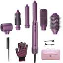 StyleVibe 6-in-1 Air Styler, Hair Dryer & Blow Dryer Brush with Travel Case - Auto Wrap Curls (L/R), Fast Drying, Thermal Round Brush for Smooth Blowouts & Frizz-Free Volume, No Heat Damage (Plum Purple)