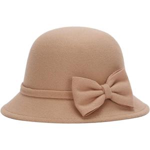 CynKen Women Polyester Church Cloche Flapper Hat Lady Bucket Winter Flower Cap (One Size, Beige)