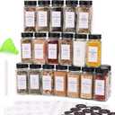 Spice Jars - 36 pieces, labeled spice jars with black metal lids, empty glass spice jar set, spice storage containers, kitchen set, ideal for organizing and storing food in the pantry.