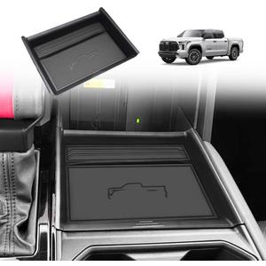 TripleAliners for 2022 2023 2024 205 Tundra Center Console Leather Insert Storage Organizer Accessories with Trim Compatible with Toyota Tundra 2022-2025 SR SR5 Limited TRD PRO (Leather Black)