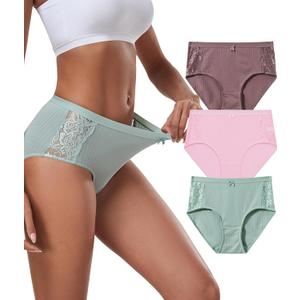 ANLIQI Womens Cotton Hipster Underwear Lace Panties Middle Rise Briefs Soft & Breathable Ladies Full Coverage Undies S-3XL (XXXL)