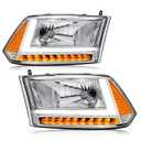 Fullux LED DRL Headlights for 2009-2018 Dodge Ram 1500 2010-2018 Dodge Ram 2500 3500 4500 5500 w/ Running Light Bar (Only Fit Factory Quad Halogen Headlamp) Amber Reflector Chrome Housing