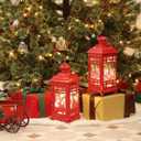 DECORKEY Christmas Lanterns Decorations Outdoor&Indoor, 2PCS Red Decorative Candle Lanterns with Christmas Tree & Gift Box Patterns for Home Porch Centerpiece Table Decor