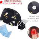 LORVIES 2 Pieces Adjustable Working Cap with Buttons and Ribbon Tie for Women Long Hair, Beautiful Bumblebee Bee (Black)