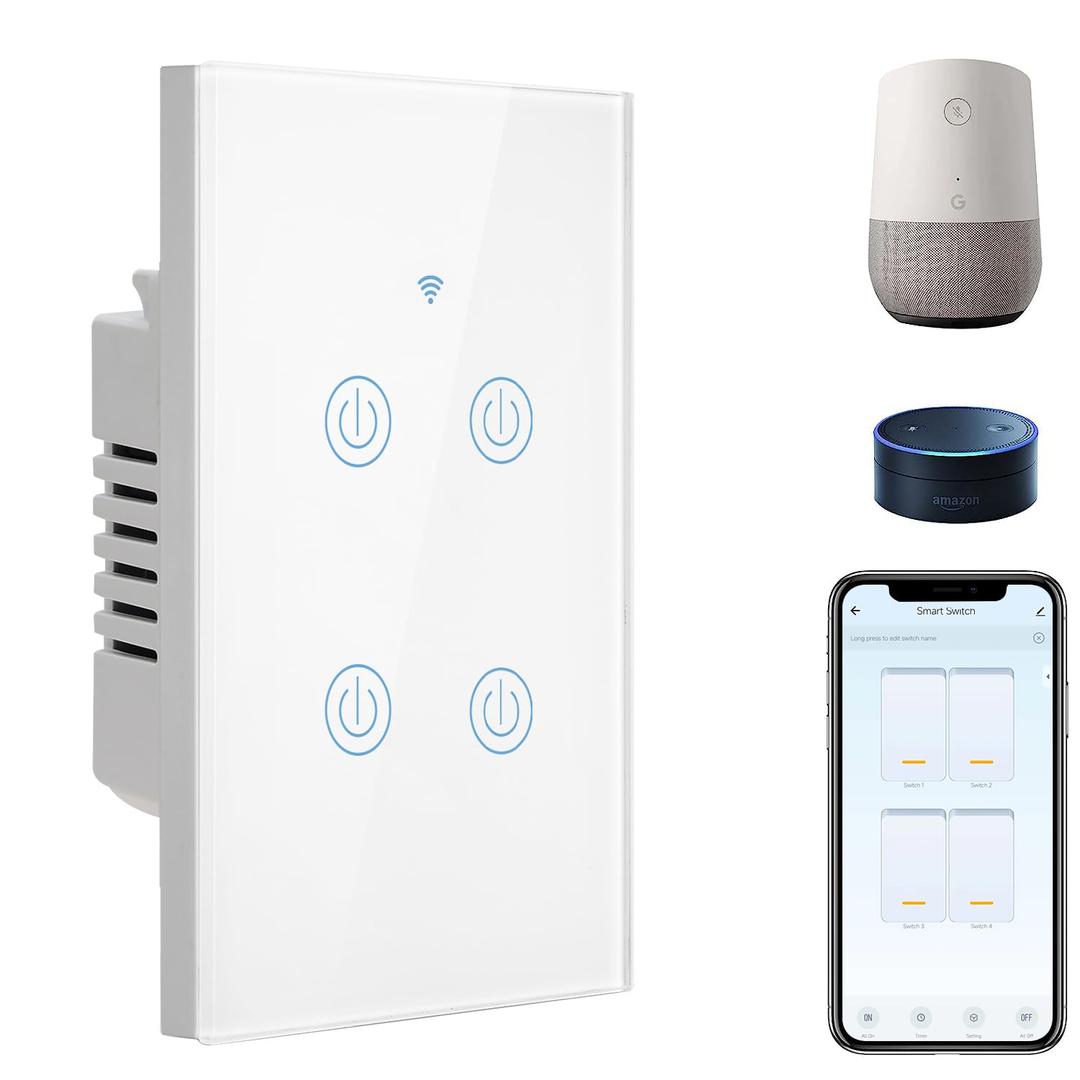 BSEED 4 Gang Smart Switch - Alexa WiFi Light Switch, Touch Control, Timer Function, Compatible with Alexa, Google Assistant, Remote Control