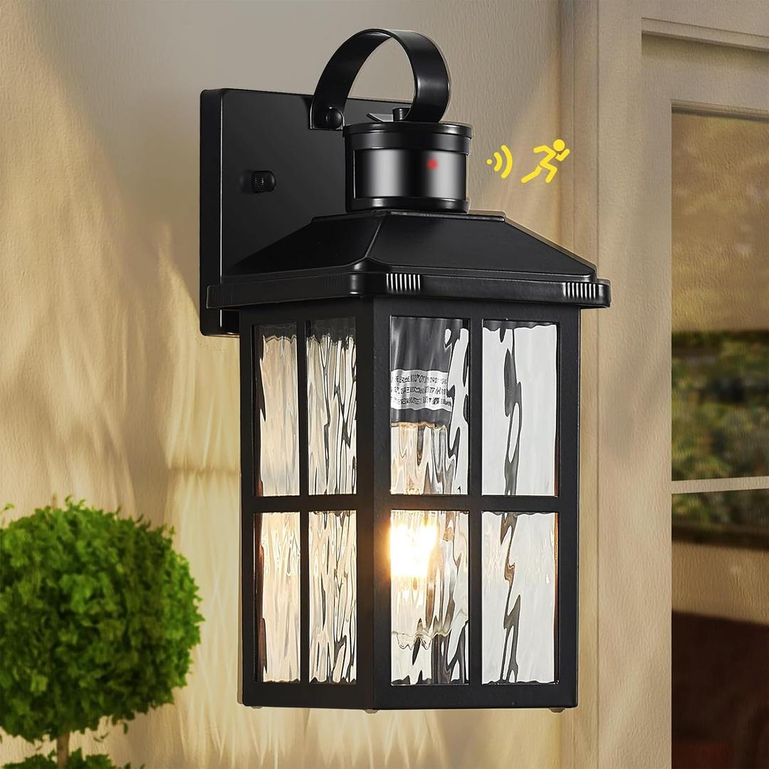 Motion Sensor Outdoor Lights Dusk to Dawn Porch Light Black Exterior Lighting Fixtures Modern Outside Wall Mount Coach Lamp for House Garage Patio Front Door