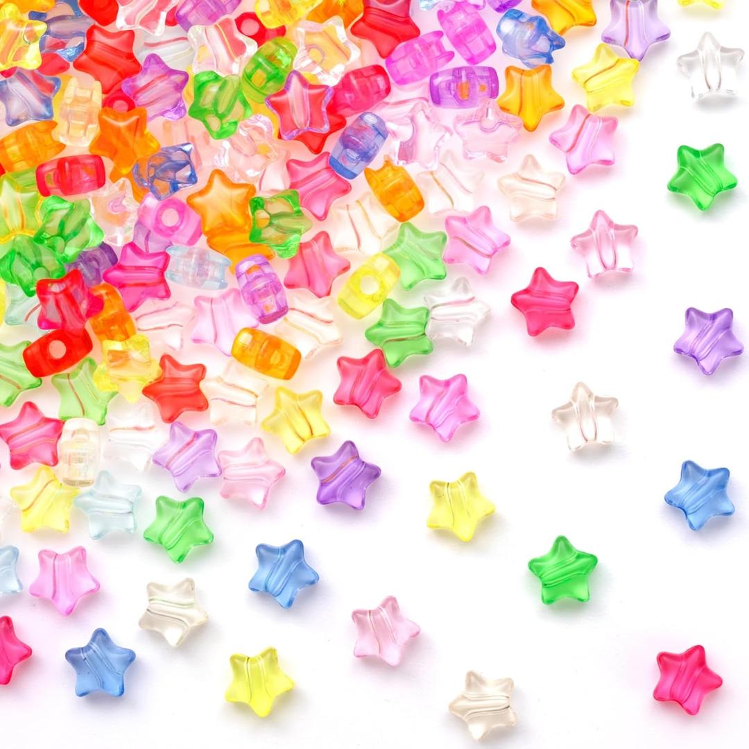 200 Pcs Star Beads Glitter Star Pony Beads Shapes for Friendship Bracelet, Large Hole Kandi Bead for Hair Braids, Jewelry Making (Multicolor, Clear)