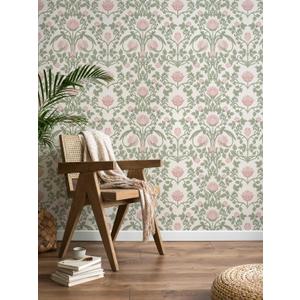 Floral Wallpaper Peel and Stick - 393.7"  17.3" Pink and Green Wallpaper for Bedroom Decorative Self Adhesive Shelf Drawer Liner