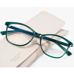Madison Avenue Square Vintage TR90 Blue Light Blocking Reading Glasses for Women with Case, Anti Glare/Eyestrain Computer Readers Green +1.0