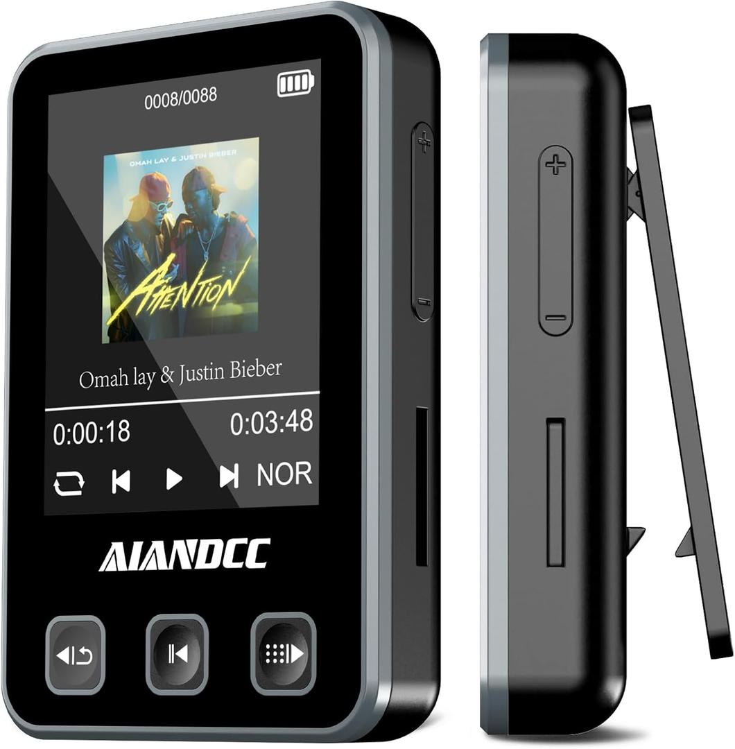 Mp3 Player with Bluetooth 5.3, HiFi Music Player with Sports Clip and Armband, 1.77-inch TFT Color Screen, 32GB mp3 Player for Kids Adults, Earphones Included, TF Card can be Inserted (black)