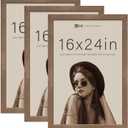 VCK 16x24 Poster Frame 3 Pack - Brown Walnut, Natural Textured Solid Wood Picture Frame, Wall Gallery Frame