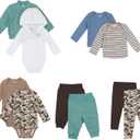 Hanes Baby and Toddler Flexy Soft 4-Way Stretch Knit and Fleece Wardrobe Gift Set (12-18 Months, Tan/Blue/Green/Brown)