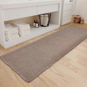 ZALL Tan Waffle Bath Mat,Super Absorbent Non Slip Long Bathroom Runner Rug,Brown 24X72inch,Machine Washable Ultra Soft Floor Mats