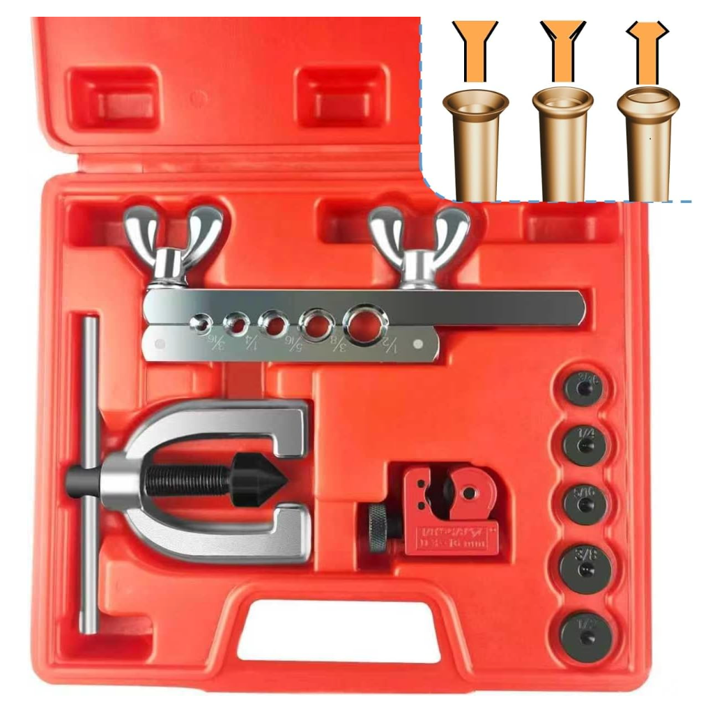 Brake Line Flaring Tool Kit, 3/16", 1/4", 5/16", 3/8" and 1/2” Double & Single Tubing Flare Tool for Copper and Aluminum Fuel Line Tube