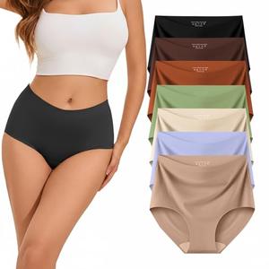 Ailongcity Womens Underwear High Waist No Show 7 Pack Panties Seamless Full Coverage Briefs Silky Stretch (US, Alpha, Small, Regular, Regular, Black/Orange/Purple/Marron/Green/Coffee brown/Nude)