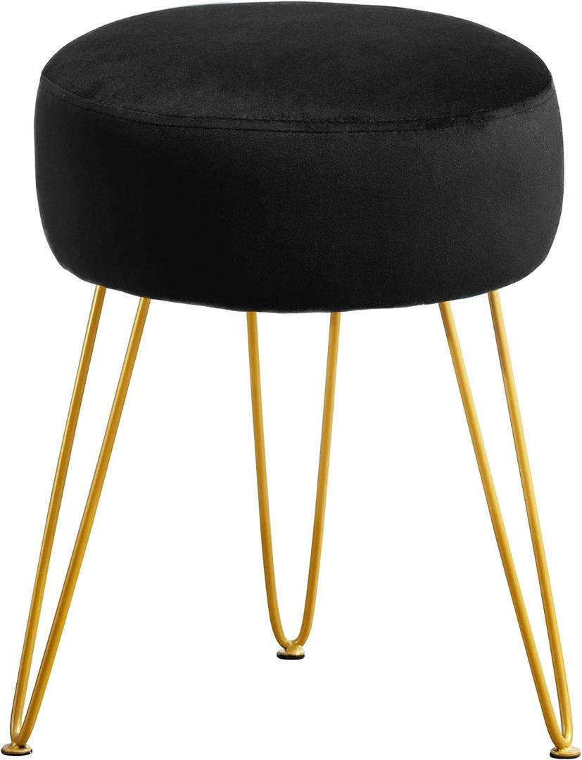 LUE BONA Vanity Stool, Black Vanity Stools for Makeup Room, Round Ottoman Foot Stool, Velvet Footrest Vanity Chair for Bathroom Vanity, Bedroom, Living Room, Entryway, Offices, 17.5 Inches X 13 Inches X 13 Inches