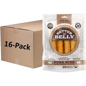 Better Belly Pork Hide Rolls with Smoke Flavor Small, 20 Count, Digestible Pork Hide for Dogs BB: 06/19/2028
