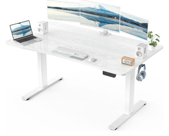 Veken 55 x 28 Inch Electric Standing Desk with Adjustable Height, Sit to Stand Computer Table for Study, Work or Gaming, Home Office Desk White