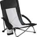 NEWBULIG Folding Camping Beach Chair for Adults, Low Profile Lawn Chair With Cup Holders & Carry Bag, Extra Wide Seat and High Back, Portable for Beach, Outdoors, Travel & Concerts, Black | Low Profile Outdoor Camp Lawn Chair for Adults With Cup Holder, Carry Bag, and Mesh Back for Picnic, Beach, Concerts