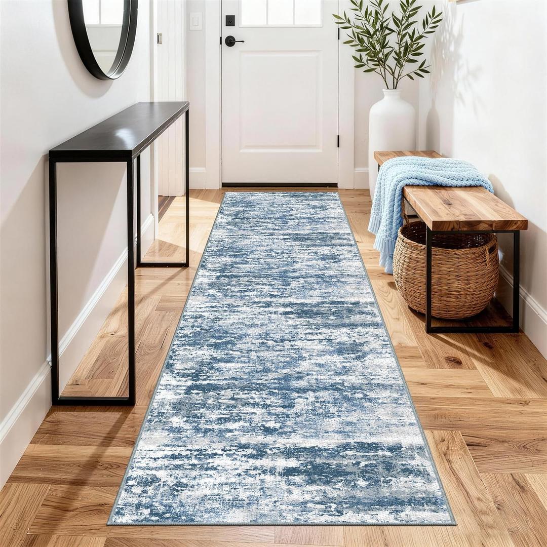 Non Slip Floor Runners for Dogs 2.6x8 Washable Runner Rug Abstract, Joint Support for Senior Dogs, Woven, Extra Grip Traction Runners for Hallway,Kitchen, Entryway,Blue