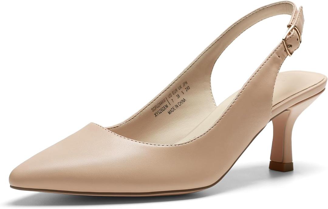 DREAM PAIRS Women's Kitten Heel Slingback Pointed Closed Toe Low Stiletto Heels Dress Bridal Elegant Wedding Pumps Shoes, Size 10, Nude-Pu, SDPU2444W