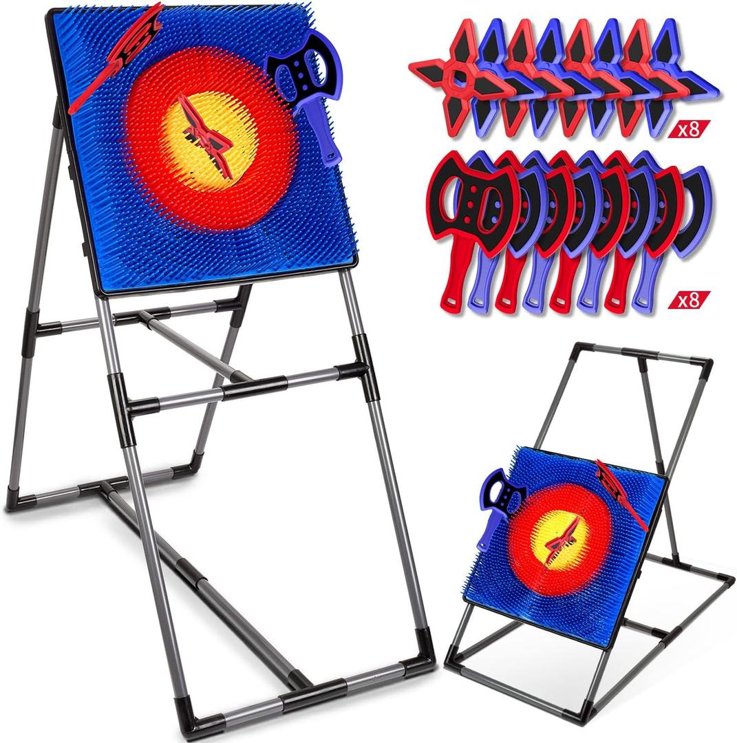 Axe Throwing Game for Backyard, Axe Throwing Target Set with 16 Throwing Axes Outdoor Games Indoor Carnival Yard Lawn Backyard Games for Age 6-12