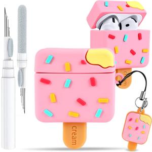 Boaretiu for Airpods 4th Case - with Keychain and Cleaner Kit for AirPods 4th Generation Case (2024) Ice Cream Cute Kawaii Funny 3D Soft Silicone Fun Cool for Girls Women Teens for Air pods 4 Cover