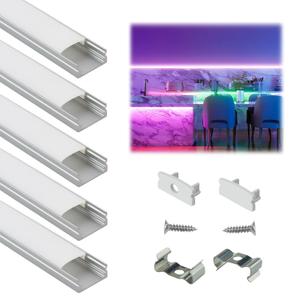 Muzata 5Pack 3.3FT/1M LED Channel Aluminum U Shape Silver LED Strip Diffuser Channel with Milky White Cover Easy Installation U1SW WW 1M