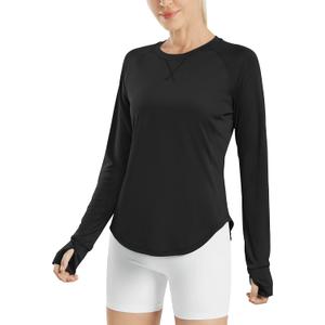 G4Free Women's Long Sleeve Workout Tops Sun Shirts Lightweight (Black, XS)