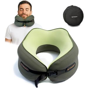 Cesperi® Travel Neck Pillow for Airplanes, Ergonomic Design, Airplane Neck Pillow with Memory Foam, Travel Essentials for Flights, Car Rides, and Home Rest, M Size, 140-210LB (Avocado Green)
